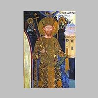 Stifterportraet von Stefan Lazarevic mit Darstellung des Klosters Manasija 1407–1418 (Wikipedia).jpg